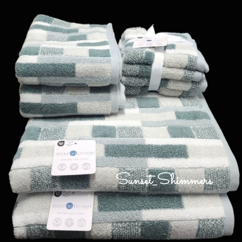 8 Mind on Design Color Block Zero Twist Cotton Bath Hand Washcloth Towel Set NEW - Picture 7 of 7